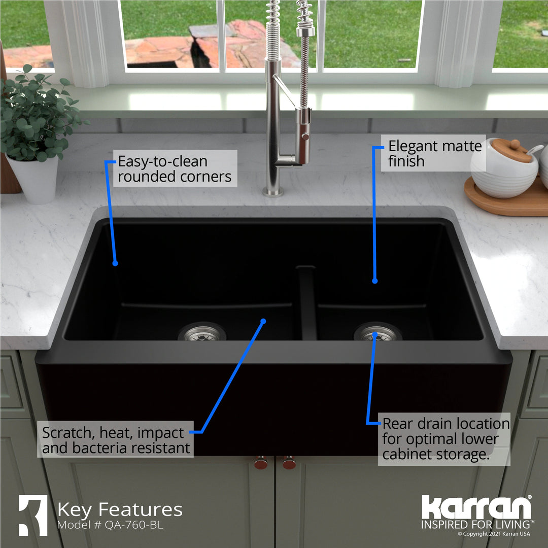 Farmhouse/Apron-Front Quartz Double Bowl Kitchen Sink