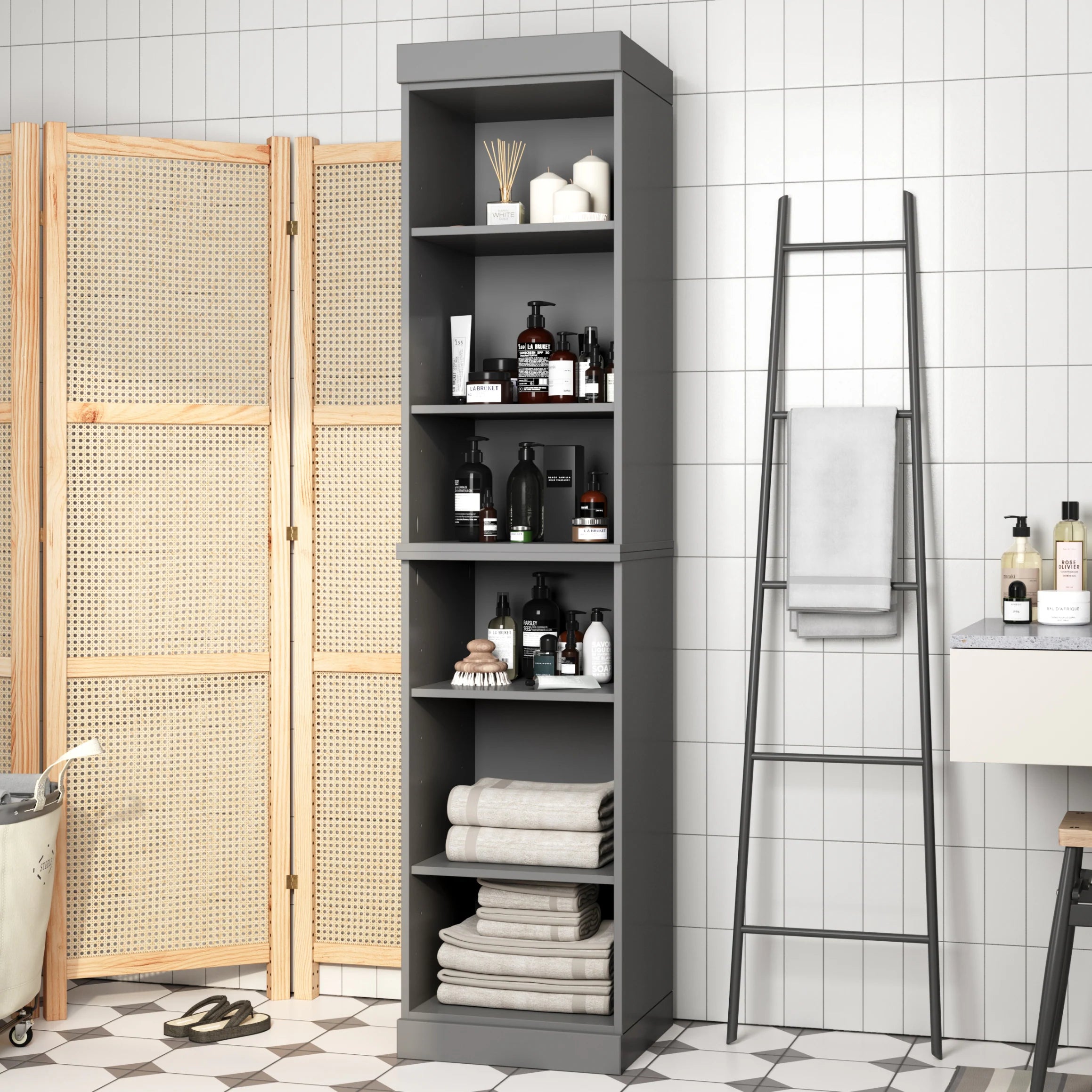 100% Solid Wood Bathroom Storage Cabinet, Adjustable Shelves, 16.5" Wide, 35.75" Tall
