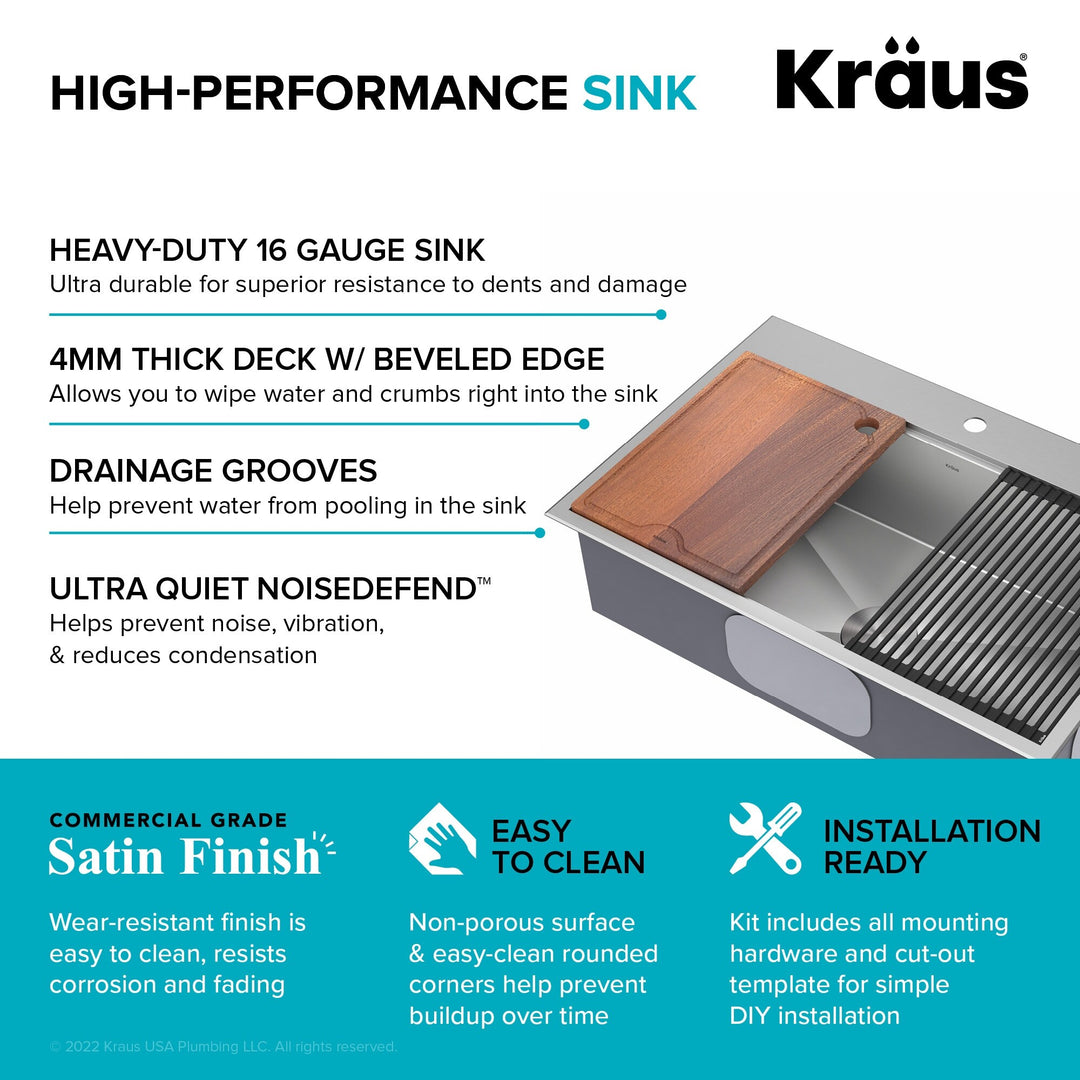 Kore Workstation Drop-In Stainless Steel Kitchen Sink
