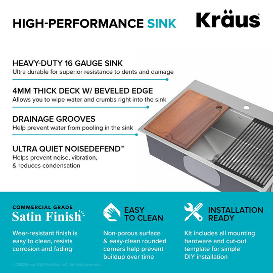 Kore Workstation Drop-In Stainless Steel Kitchen Sink