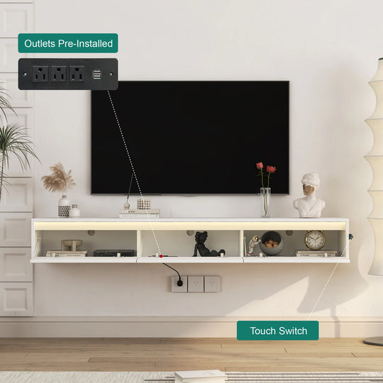 64" Floating Wall-Mounted TV Stand with Touch LED & Cord Management