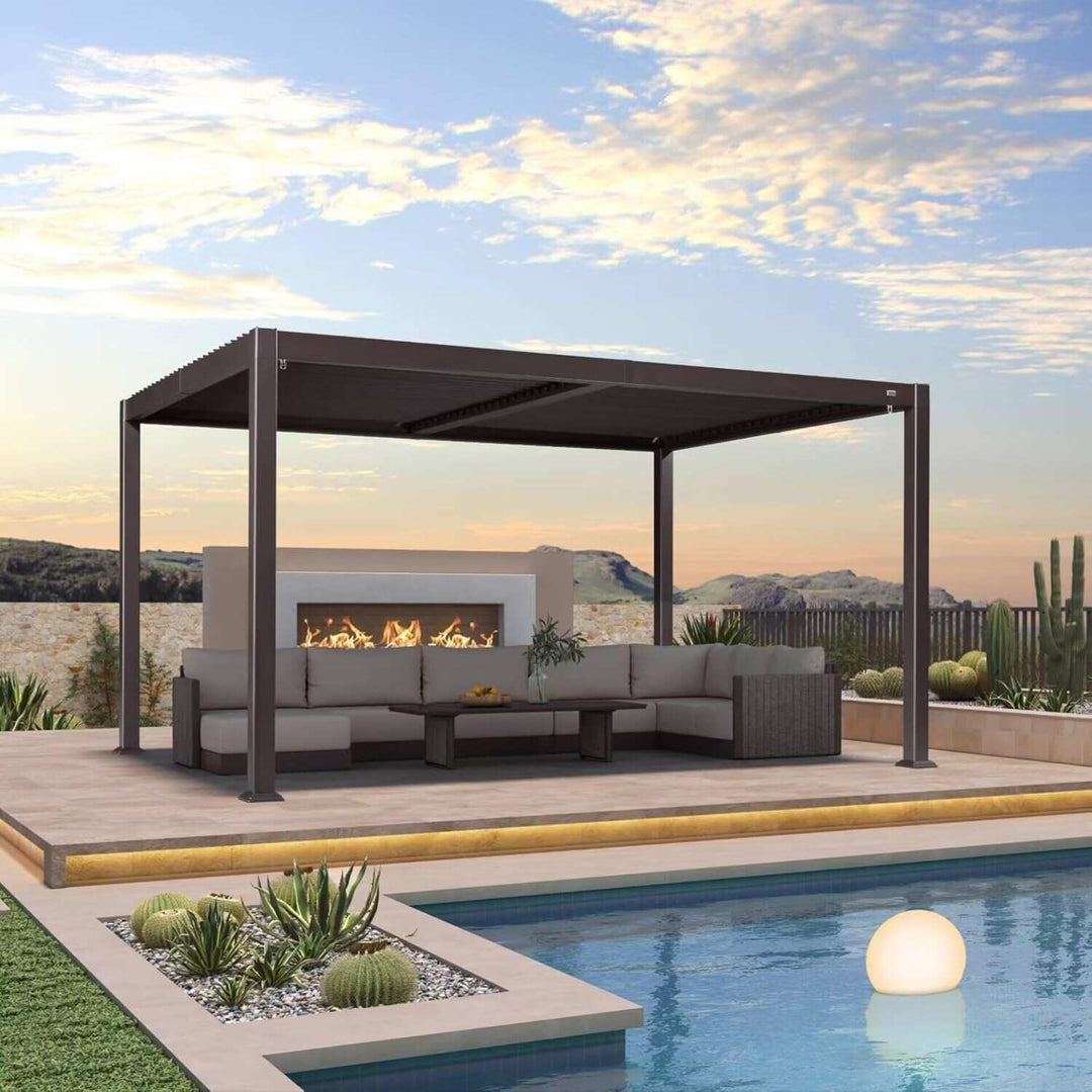 Bronze Louvered Pergola Sun Shade Shelter with Adjustable Metal Roof for Patio Hardtop Pergola