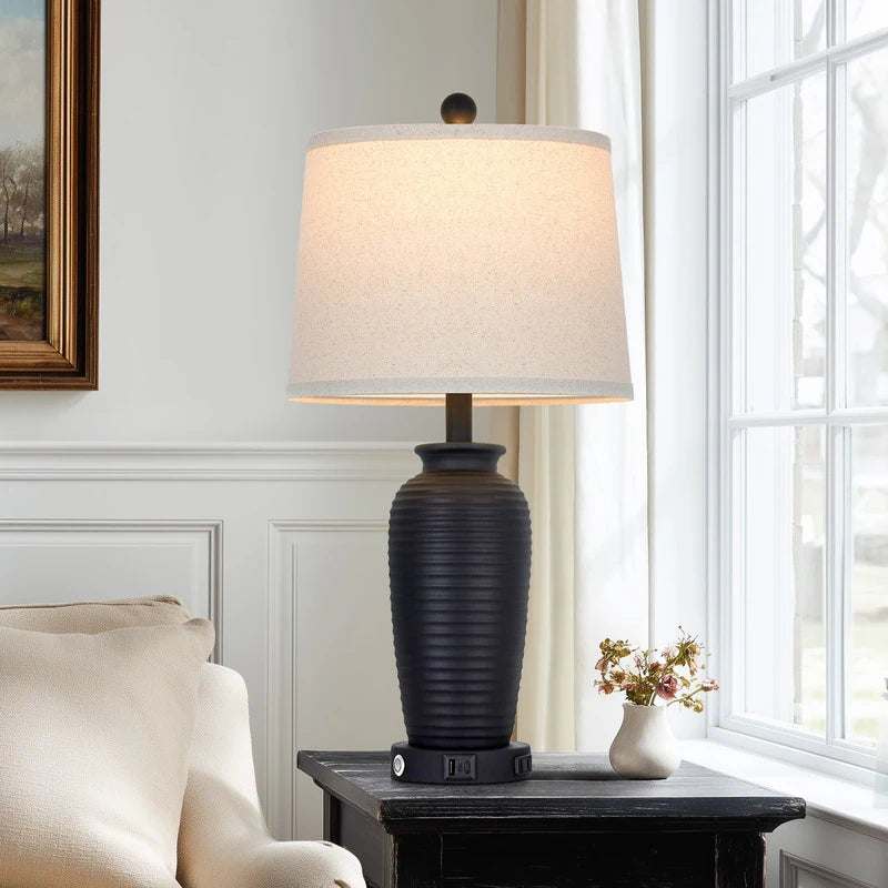Set of 2 Bedside Resin Table Lamps with 3-Way Touch Control and Dual USB Ports