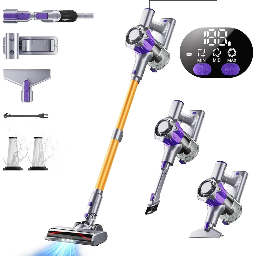 Mbyulo EHBR-A001-V01 Cordless Bagless Cordless HEPA Vacuum,Blue/Gold - 16 X 11 X 7 In.