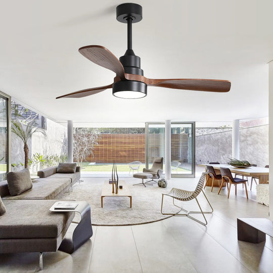 Sofucor 42"/48"/ 52"/60"Noiseless Walnut Wood Ceiling Fan with Remote Control, Integrated Light Optional