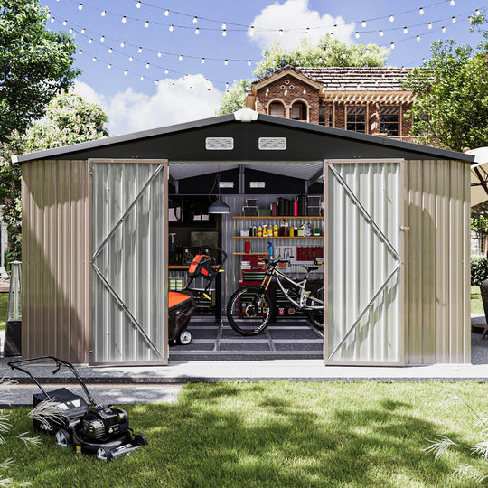 Outdoor Metal Storage Shed with Subfloor Channels ,Lockable Door, Vents for Patio