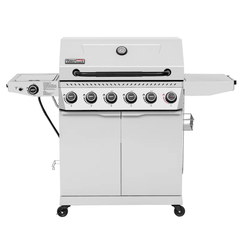 6-Burner BBQ Liquid Propane Gas Grill with Sear Burner and Side Burner, White