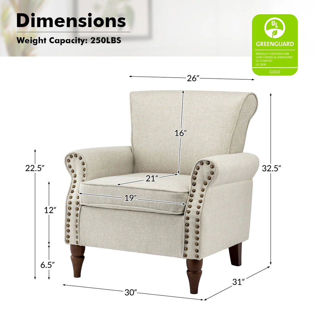 Nyctelius Upholstered Comfy Accent Chair with Turned Wooden Legs and Nailhead Trim Set of 2 by