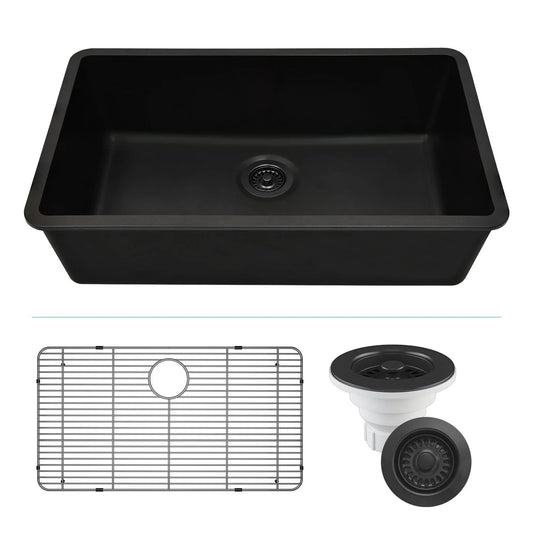 Drop-In Quartz 32 Inch Single Bowl Kitchen Sink Kit - 32"X19"