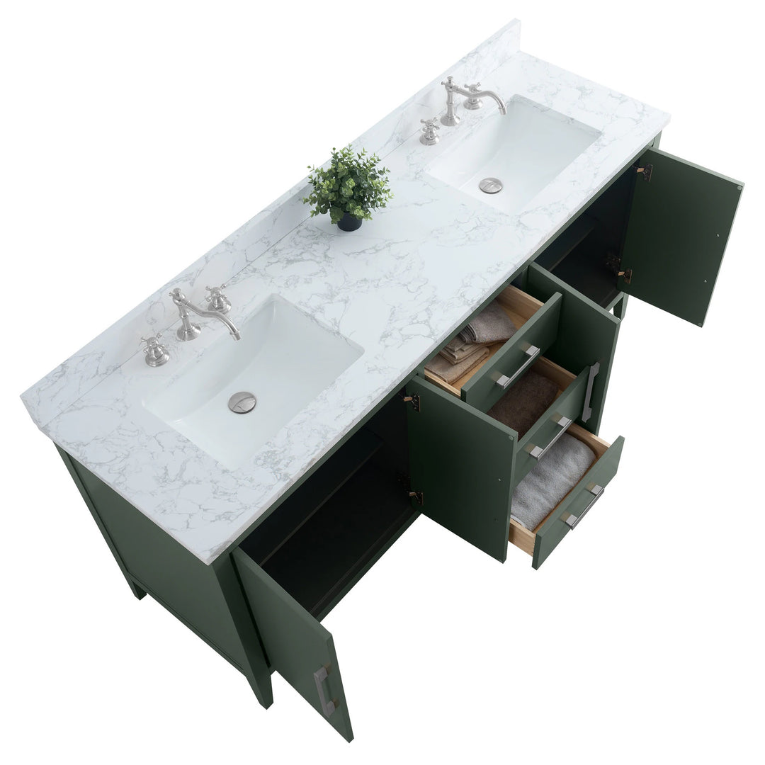 72" Double Sink Bathroom Vanity Cabinet with Engineered Marble Top