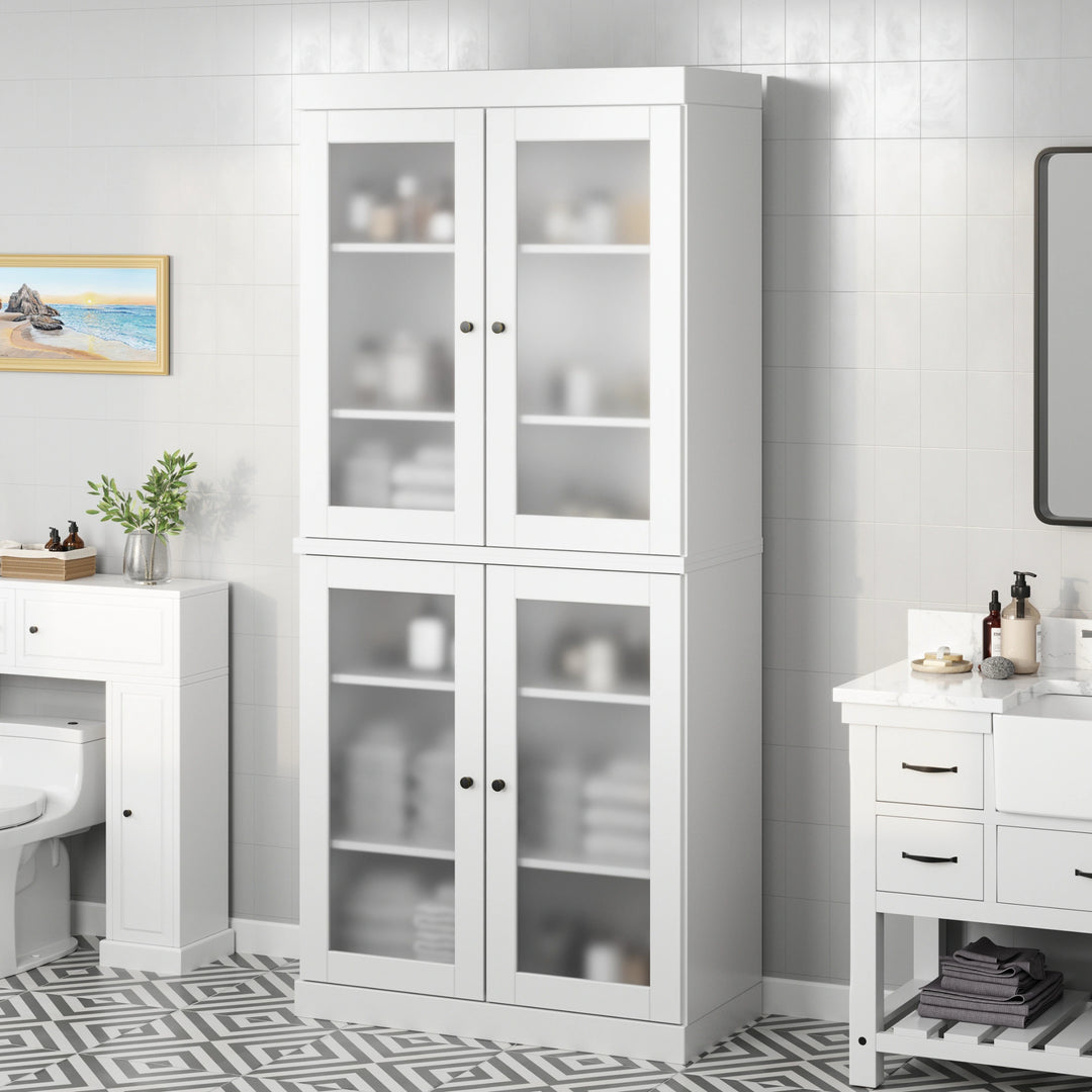 100% Solid Wood Bathroom & Laundry Storage Cabinet, Raised Panel Doors, Adjustable Shelves, 32" Wide, 71.5" Tall