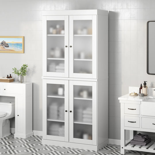 100% Solid Wood Bathroom & Laundry Storage Cabinet, Raised Panel Doors, Adjustable Shelves, 32" Wide, 71.5" Tall