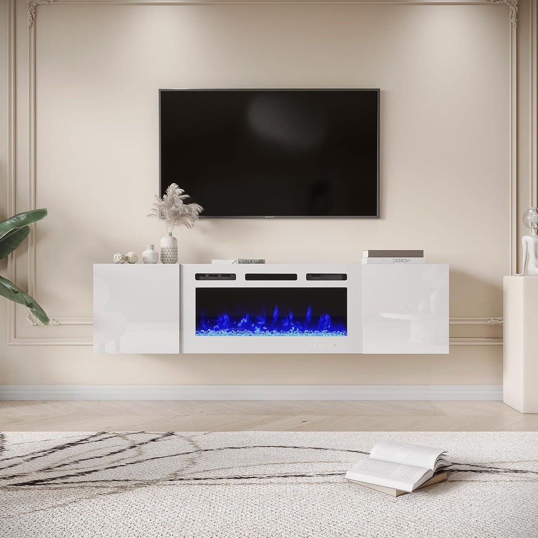 70" TV Stand with Electric Fireplace Heater, Media Entertainment Center Console for Tvs up to 80" with Storage Cabinet