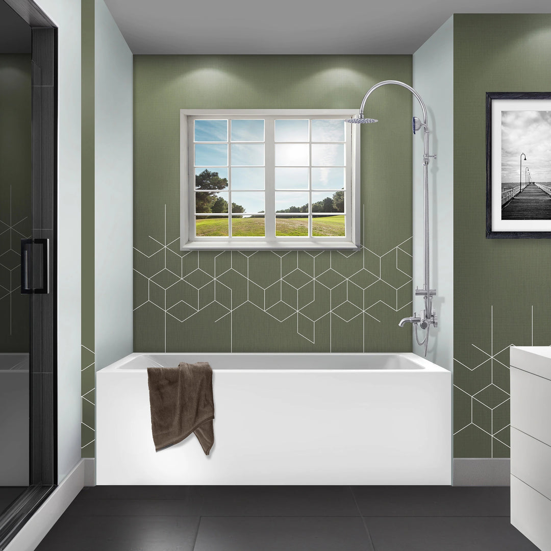 Acrylic-Fiberglass Soaking Bathtub, White. Alcove/Apron Front