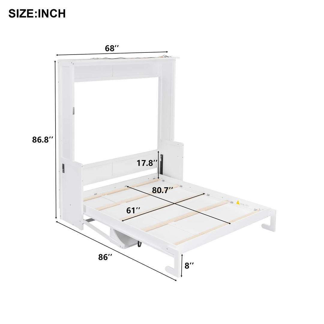 Queen Size Murphy Bed with Fold-Down Desk, Dual LED Lights & Built-In USB Power Station