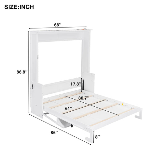 Queen Size Murphy Bed with Fold-Down Desk, Dual LED Lights & Built-In USB Power Station