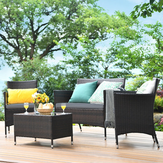 8PCS Patio Rattan Conversation Furniture Set Outdoor W/ Gray - See Details