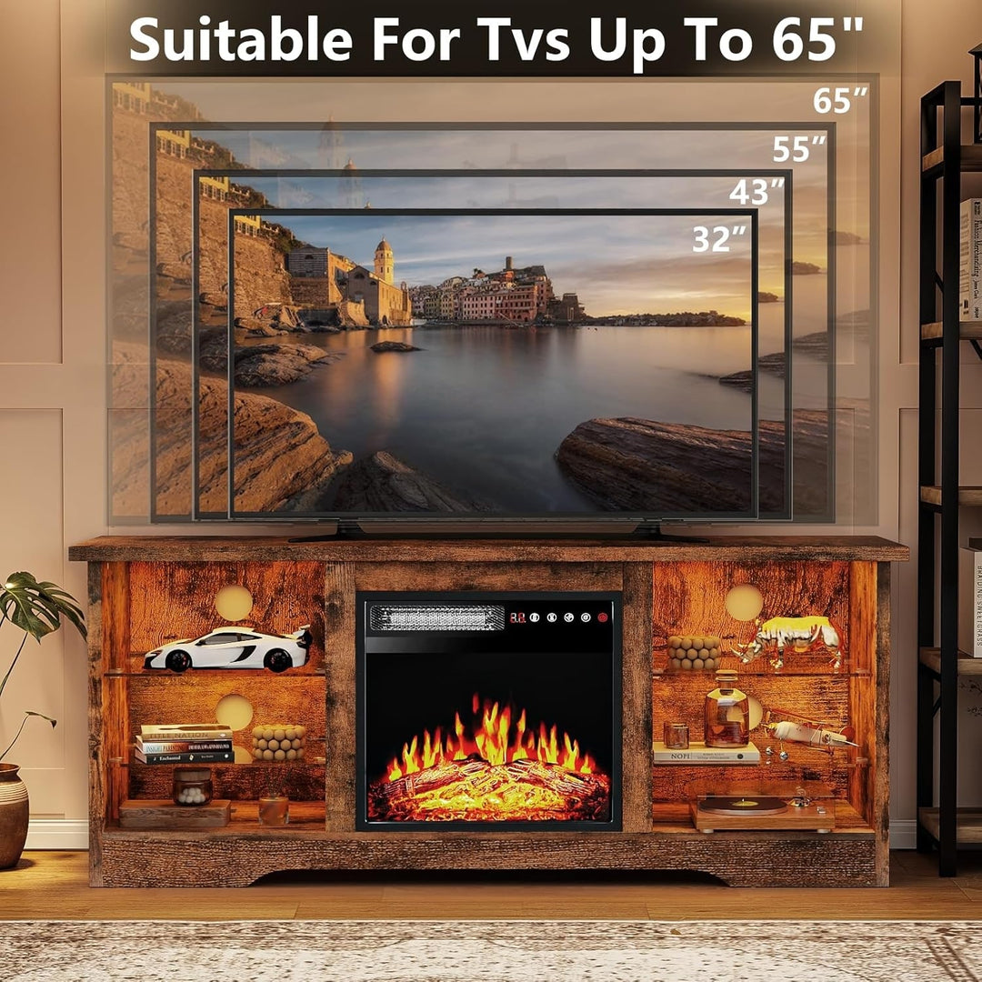 58" Fireplace TV Stand with 18'' Electric Fireplace,Modern Entertainment Center for 65'' Tvs,Tv Console