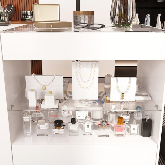 HOMELAVY Glass-Top Closet Organizer White Dressing Island Ample Storage Dresser Cabinets