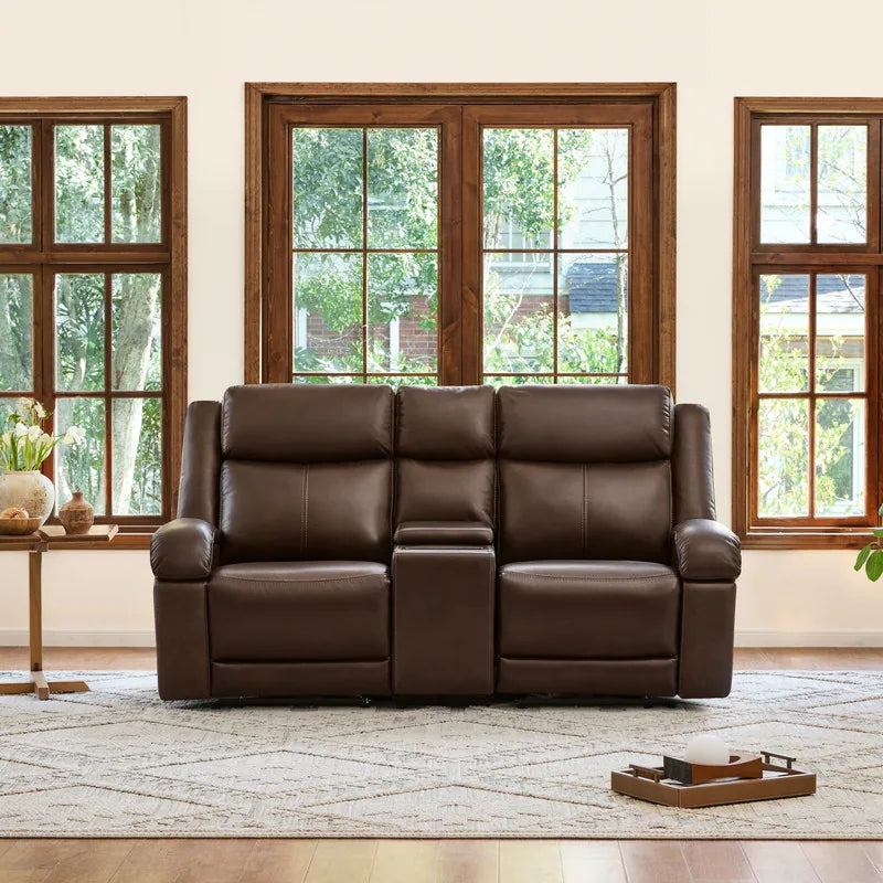 Hadlee Genuine Leather Reclining Sofa with Multi-Function Console.