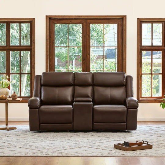 Hadlee Genuine Leather Reclining Sofa with Multi-Function Console.