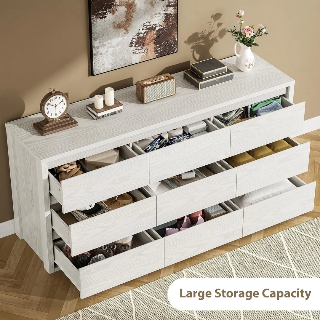 7-Drawer Dresser for Bedroom,Wide Wood Chest with Handle-Free Design,Modern Storage Cabinet for Living Room or Entryway