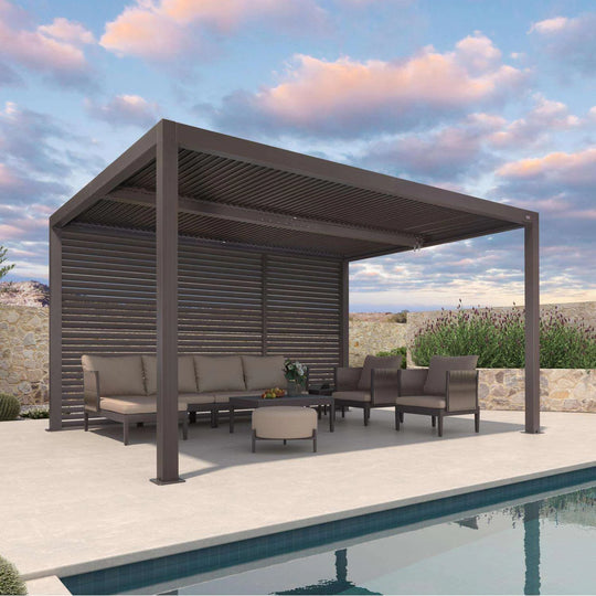 Bronze Louvered Pergola with Adjustable Roof for Deck Backyard Garden Hardtop Gazebo