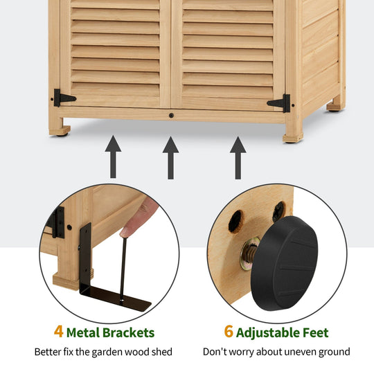 Outdoor Storage Cabinet Shed, Shuttered Doors with Lock, Wooden 0709 / 0808 / 1900