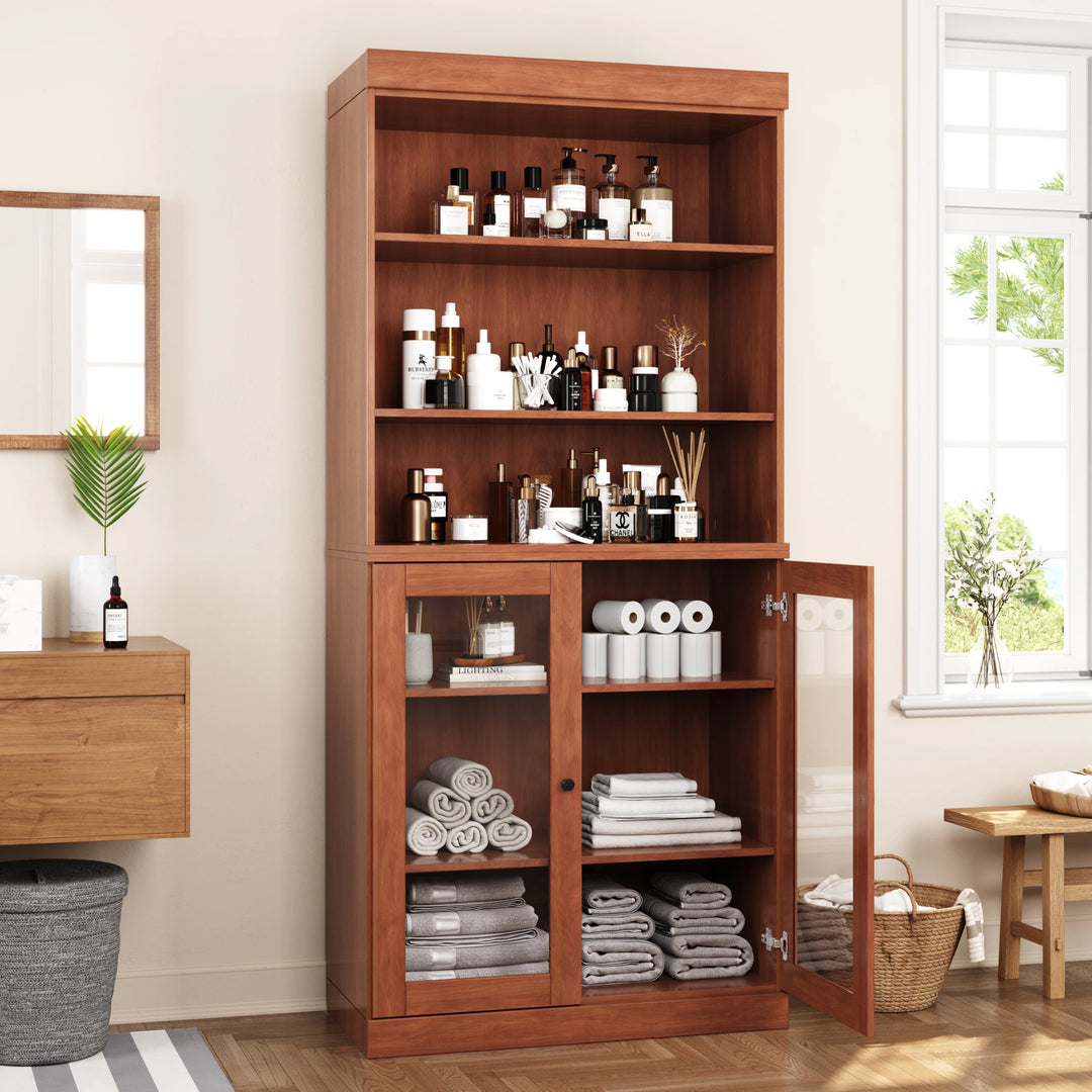 100% Solid Wood Bathroom & Laundry Storage Cabinet, Raised Panel Doors, Adjustable Shelves, 32" Wide, 71.5" Tall
