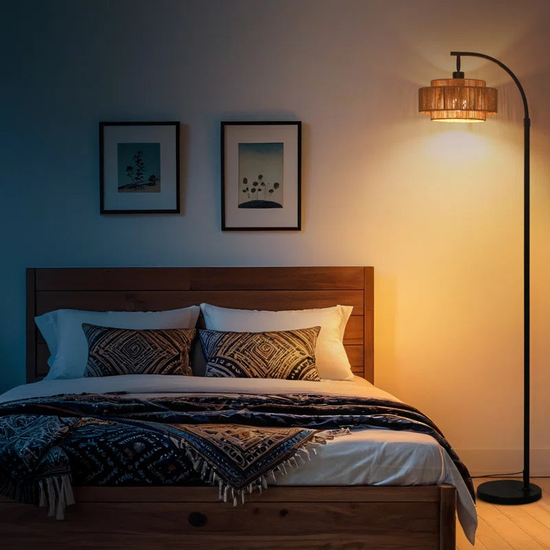 Aarzo 69.6" Arched Rattan Floor Lamp with LED Light and Remote Control
