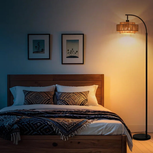 Aarzo 69.6" Arched Rattan Floor Lamp with LED Light and Remote Control