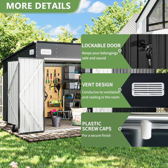 Metal Lean-To Storage Shed with Three Doors