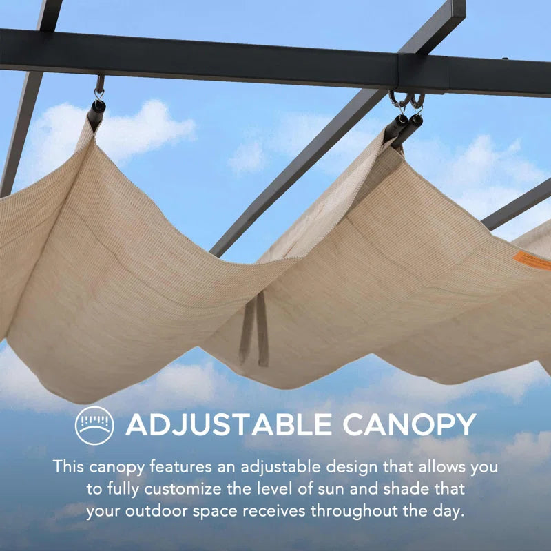 Naples Outdoor Pergola 9 X 12 Ft. Patio Black Steel Frame Pergola with Retractable Beige Canopy Shade for Backyard