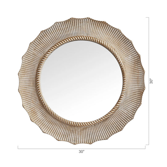 30" Bohemian Beige round Wooden Decorative Bathroom Vanity Wall Mirror