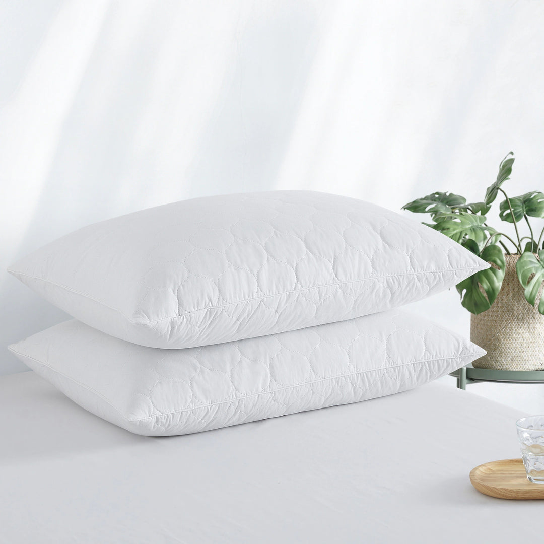 2 Pack Goose Feather down Pillows with Quilted Cotton Cover - White