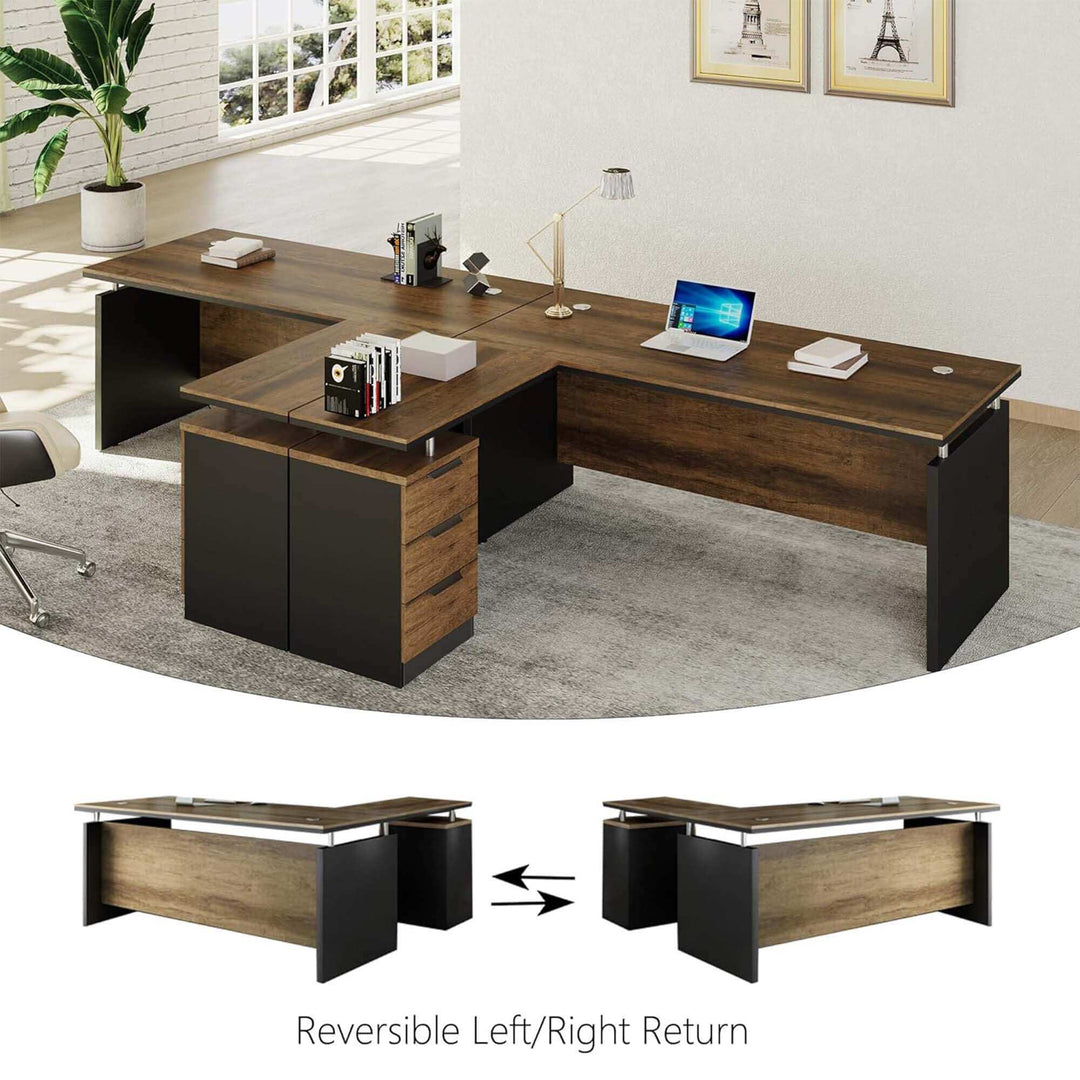 WESOME 63-Inch L Shaped Executive Desk, Industrial Modern Office Desk with 3 Storage Drawers
