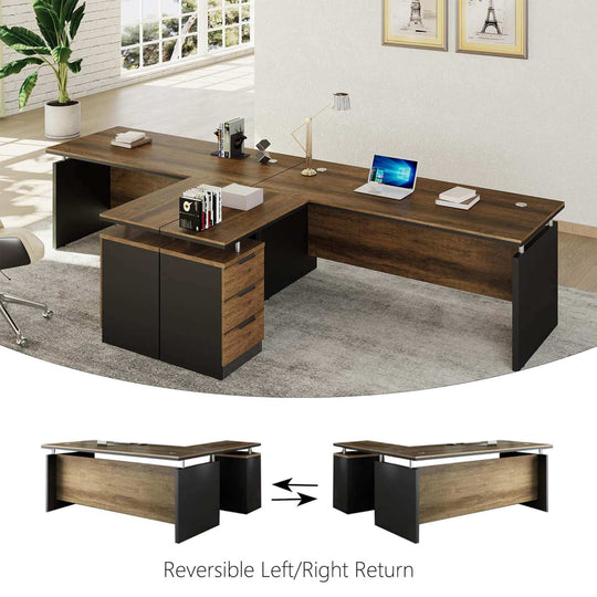 WESOME 63-Inch L Shaped Executive Desk, Industrial Modern Office Desk with 3 Storage Drawers