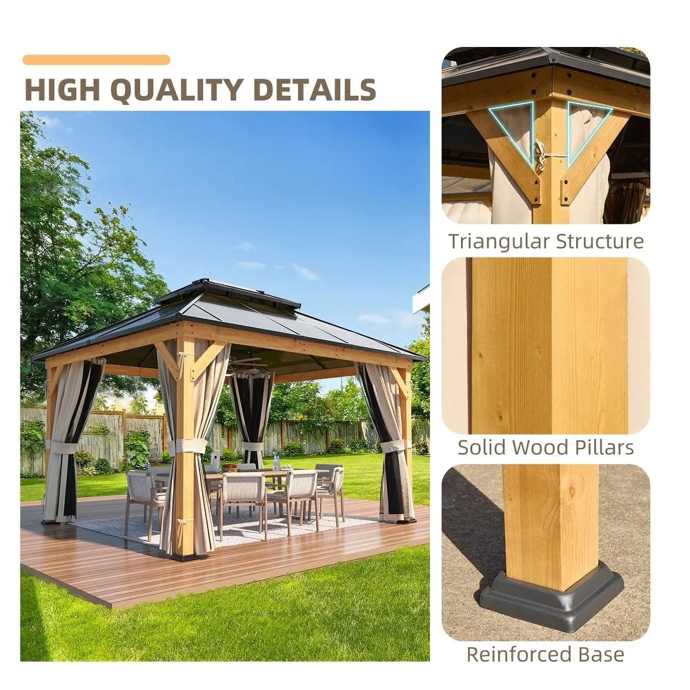 Hardtop Wood Gazebo with Double Roof – Free Dust Cover with 12X16 or 12X20 Model – Waterproof Outdoor Gazebo