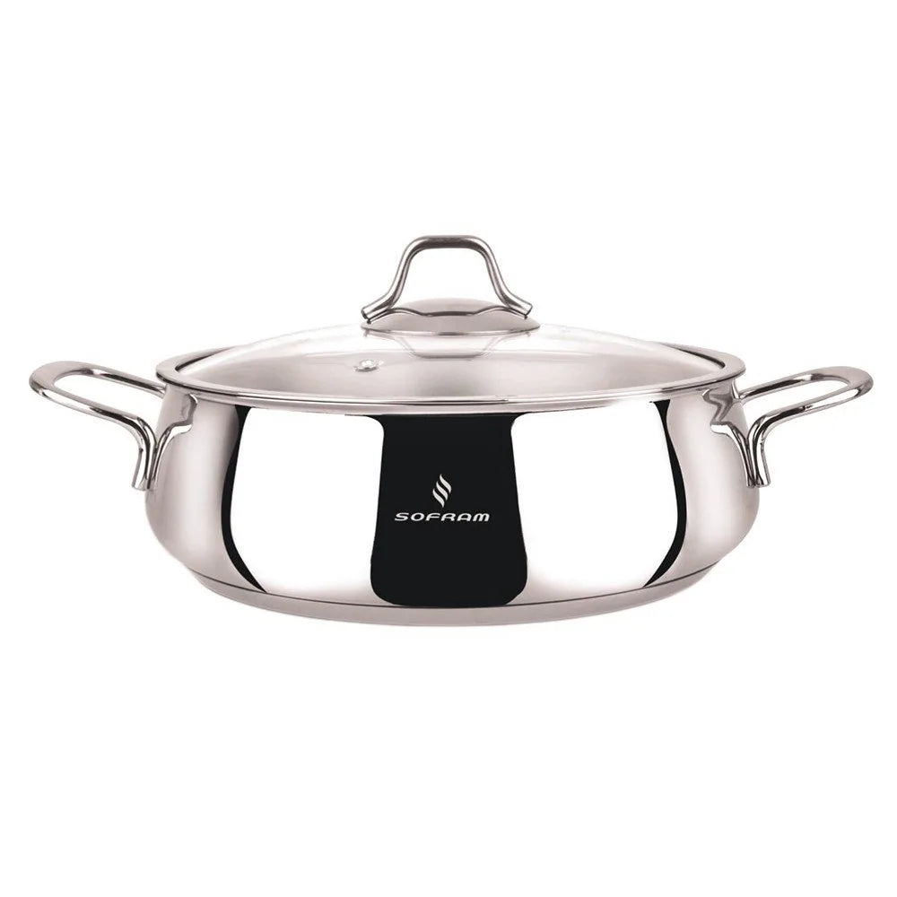 Sofram 18/10 Stainless Steel Low Casserole W/ Glass Lid