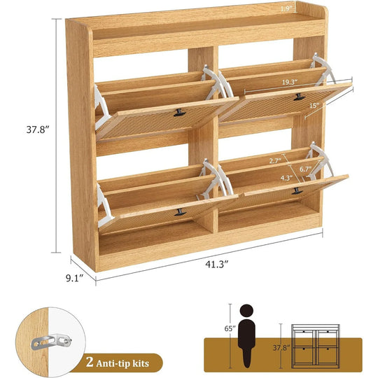 Freestanding Shoe Organizer Storage Cabinet with 4 Flip Drawers for Entryway, Hallway