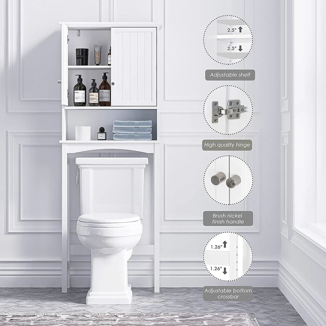 Spirich Bathroom Storage over the Toilet, Bathroom Cabinet Organizer with Adjustable Shelves and Double Doors, White