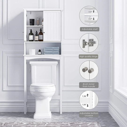 Spirich Bathroom Storage over the Toilet, Bathroom Cabinet Organizer with Adjustable Shelves and Double Doors, White
