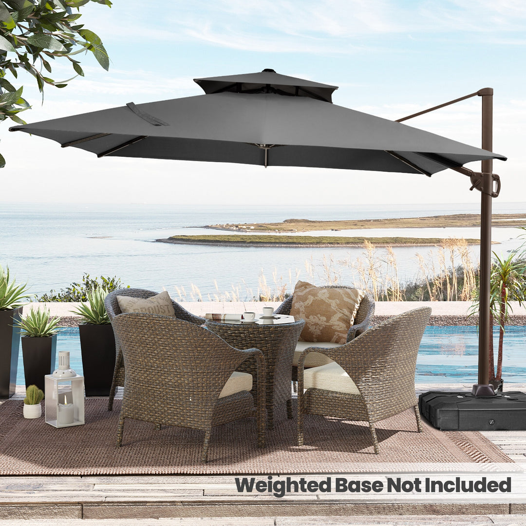 11 X 11 FT Outdoor Square Patio Cantilever Offset Umbrella with Crank and 360 Degrees Rotation