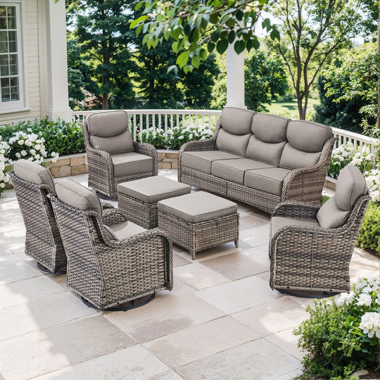 Outdoor Patio Sofa Swivel Chair with 6-Inch Thick Cushions Set