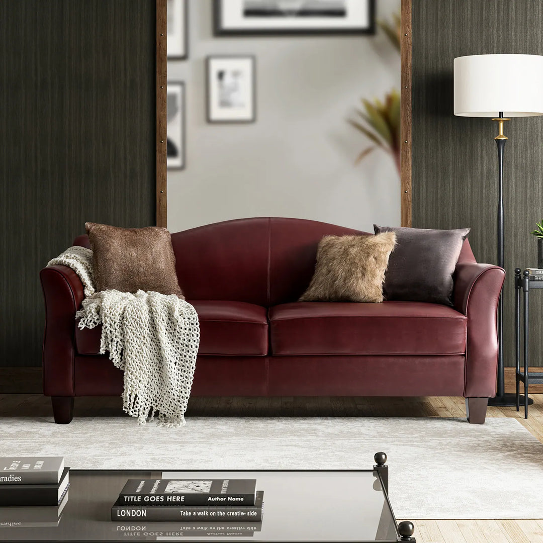 Sandra 81.5" Classic Genuine Leather Sofa with Solid Wood Legs by
