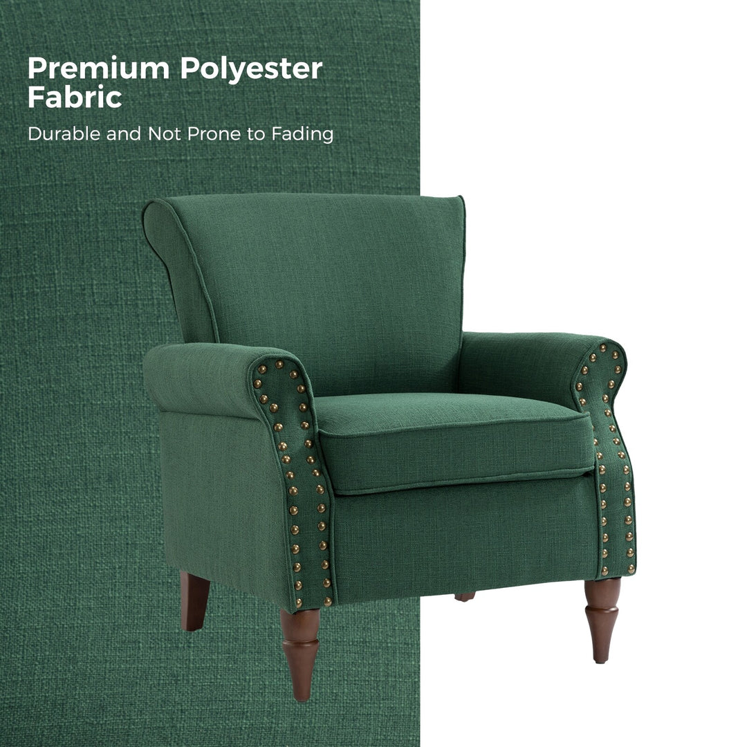 Nyctelius Upholstered Comfy Accent Chair with Turned Wooden Legs and Nailhead Trim Set of 2 by