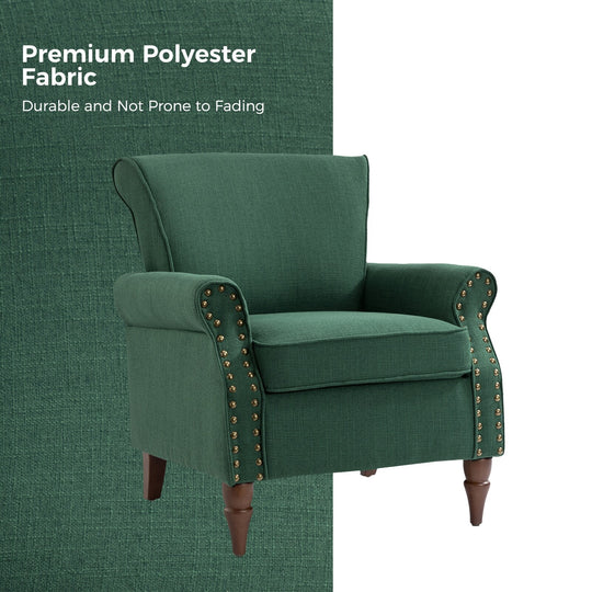 Nyctelius Upholstered Comfy Accent Chair with Turned Wooden Legs and Nailhead Trim Set of 2 by