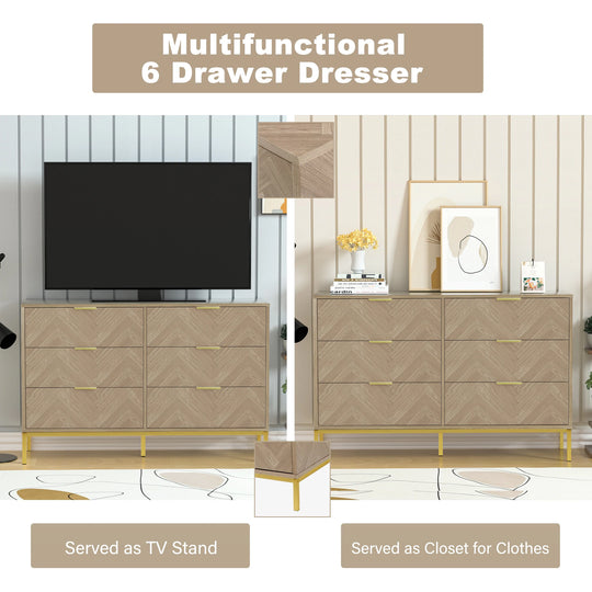6-Drawer Double Dresser Modern Wood Chest of Drawers for Bedroom Living Room