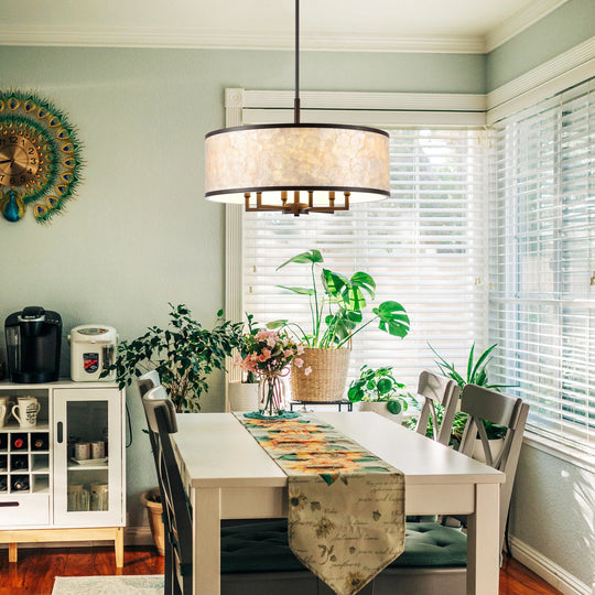 Getledel 24-Inch 6-Light Capiz Shell Drum Chandelier