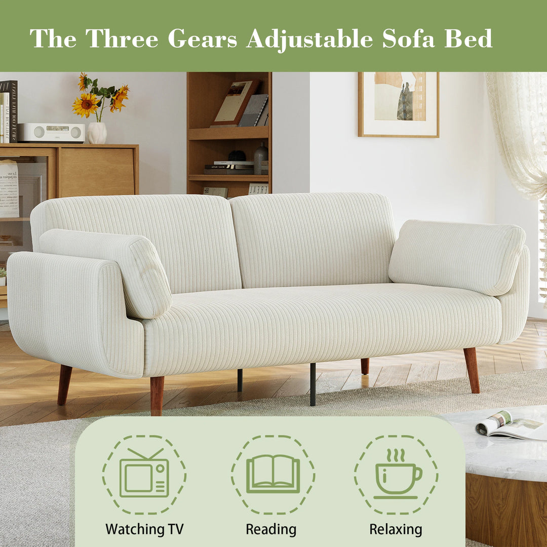 73" W Upholstered Corduroy Convertible Sleeper Sofa Bed with Pillows